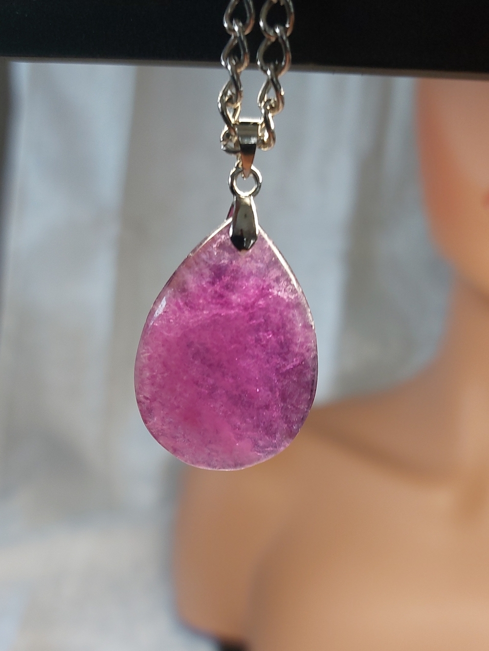 Amethyst Teardrop Pendant 20" Silvertone Necklace